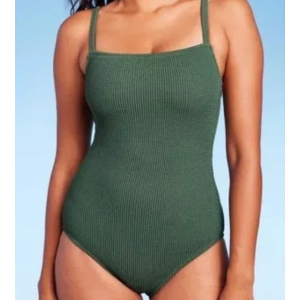 Kona Sol Pucker Textured Square Neck High Coverage One Piece Swimsuit XL